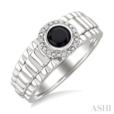 6 MM Round Shape Onyx and 1/20 Ctw Round Cut Diamond Semi-precious Men's Ring in Sterling Silver