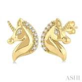1/20 Ctw Petite Unicorn Round Cut Diamond Fashion Stud Earring in 10K Yellow Gold