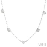 3/4 Ctw Lovebright Mixed Shape Mount Round Cut Diamond Station Necklace in 14K White Gold