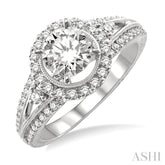 1 Ctw Diamond Engagement Ring with 1/2 Ct Round Cut Center Stone in 14K White Gold