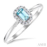 5x3 MM Octagonal Shape Aquamarine and 1/20 Ctw Round Cut Diamond Halo Semi-Precious Ring in 10K White Gold