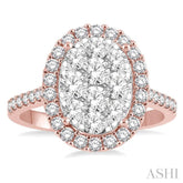 1 1/2 Ctw Oval Shape Diamond Lovebright Ring in 14K Rose and White Gold