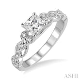 1/2 Ctw Diamond Engagement Ring with 1/3 Ct Princess Cut Center Stone in 14K White Gold