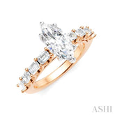 7/8 Ctw Marquise Shape Emerald and Round Cut Diamond Semi-Mount Engagement Ring in 14K Rose and White Gold