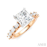 7/8 Ctw Princess Shape Emerald and Round Cut Diamond Semi-Mount Engagement Ring in 14K Rose and White Gold