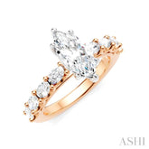 7/8 Ctw Marquise Shape Oval and Round Cut Diamond Semi-Mount Engagement Ring in 14K Rose and White Gold