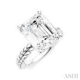 1/8 Ctw Emerald Shape Round Cut Diamond Semi-Mount Engagement Ring in 14K White Gold