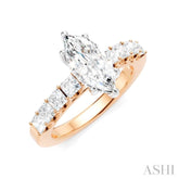 7/8 Ctw Marquise Shape Princess and Round Cut Diamond Semi-Mount Engagement Ring in 14K Rose and White Gold