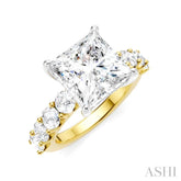 1 1/3 Ctw Princess Shape Round Cut Diamond Semi-Mount Engagement Ring in 14K Yellow and White Gold