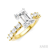 7/8 Ctw Emerald Shape Emerald and Round Cut Diamond Semi-Mount Engagement Ring in 14K Yellow and White Gold
