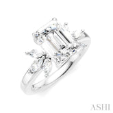 1/2 Ctw Emerald Shape Marquise and Round Cut Diamond Semi-Mount Engagement Ring in 14K White Gold