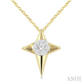 1/8 Ctw Lovebright Star Motif Round Cut Diamond Cluster Fashion Pendant With Chain in 14K Yellow and White Gold