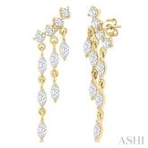 3/4 Ctw Mini Chandelier Marquise and Round Cut Diamond Fashion Earring in 14K Yellow Gold