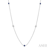 1.75 MM Sapphire and 1/6 Ctw Round Cut Diamond Precious Station Necklace in 14K White Gold