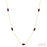 1/4 Ctw Marquise Cut 8X4MM Amethyst and Round Cut Diamond Station Necklace in 10K Yellow Gold