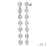 1/2 Ctw Floral Link Round Cut Diamond Cluster Fashion Long Earring in 14K White Gold