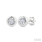 1/5 Ctw Bezel Set Round Cut Diamond Stud Earrings in 14K White Gold