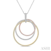 1 1/6 Ctw Intertwined Triple Circle Round Cut Diamond Fashion Pendant With Chain in 14K Tri Color Gold