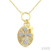 1/6 Ctw Fluted Oval-Shaped Medallion Byzantine Cross Charm Round Cut Diamond Fashion Pendant With Chain in 10K Yellow and White Gold