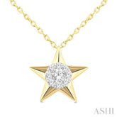 1/8 Ctw Lovebright Star Motif Round Cut Diamond Fashion Pendant With Chain in 14K Yellow and White Gold