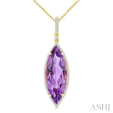 22X8 MM Evoque Gemstones Marquise Shape Amethyst and 1/4 Ctw Round Cut Diamond Semi-Precious Pendant With Chain in 14K Yellow Gold