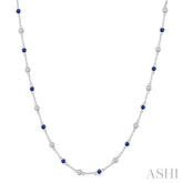 2.4 MM Round Shape Sapphire and 7/8 Ctw Round Cut Diamond Precious Station Necklace in 14K White Gold