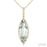 22X8 MM Marquise Shape Green Amethyst and 1/4 Ctw Round Cut Diamond Semi-Precious Pendant With Chain in 14K Yellow Gold