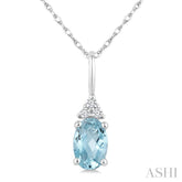 1/50 Ctw Oval Cut 6X4 MM Aquamarine and Round Cut Diamond semi-precious Pendant With Chain in 10K white Gold