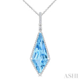 22X9 MM Evoque Gemstones Kite Shape Blue Topaz and 1/4 Ctw Round Cut Diamond Semi-Precious Pendant With Chain in 14K White Gold