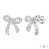 1/4 Ctw Round Cut Diamond Bow Petite Fashion Earrings in 10K White Gold
