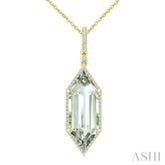 22X8 MM Hexagon Shape Green Amethyst and 1/4 Ctw Round Cut Diamond Semi-Precious Pendant With Chain in 14K Yellow Gold