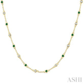 1.9 MM Round Shape Emerald and 1/2 Ctw Round Cut Diamond Precious Station Necklace in 14K Yellow Gold