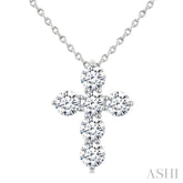 1 Ctw 6-Stone Round Cut Diamond Fashion Cross Pendant With Chain in 14K White Gold
