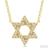 1/10 Ctw Petite Star of David Round Cut Diamond Fashion Pendant With Chain in 14K Yellow Gold