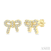 1/8 Ctw Bow Tie Round Cut Diamond Petite Fashion Earring in 10K Yellow Gold