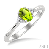 1/20 Ctw Oval Cut 6X4 MM Peridot and Round Cut Diamond semi-precious Ring in 10K White Gold