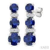2.2-3.3 MM Round Shape Sapphire and 1/50 Ctw Round Cut Diamond Hoop Earrings in 10K White Gold