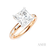 1/3 Ctw Akari Princess Shape Baguette and Round Cut Diamond Semi Mount Engagement Ring in 14K Rose and White Gold