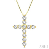 1 Ctw Round Cut Diamond Cross Pendant in 14K Yellow Gold with Chain