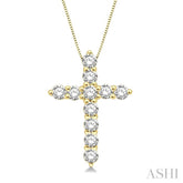 1/2 Ctw Round Cut Diamond Cross Pendant in 14K Yellow Gold with Chain