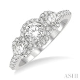 1 Ctw Past Present and Future Diamond Engagement Ring With 3/8 Ct Round Cut Center Stone in 14K White Gold