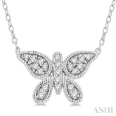 1/10 Ctw Butterfly Petite Round Cut Diamond Fashion Pendant With Chain in 10K White Gold