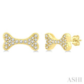 1/6 Ctw Dog Bone Petite Round Cut Diamond Fashion Stud Earrings in 10K Yellow Gold