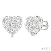 1 Ctw Heart Shape Lovebright Round Cut Diamond Stud Earrings in 14K White Gold