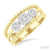 1/4 Ctw Past Present and Future Lovebright Round Cut Diamond Bead Bijoux Fashion Ring in 14K Yellow and White Gold