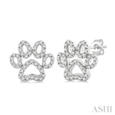 1/4 Ctw Petite Dog Paw Round Cut Diamond Fashion Stud Earrings in 10K White Gold