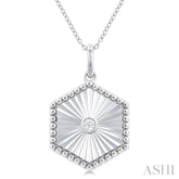 1/20 Ctw Hexagon fluted medallion Round Cut Diamond Pendant With Chain in Sterling Silver