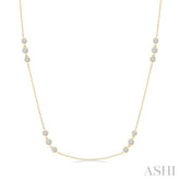 1 1/2 Ctw Three Stone Bezel Set Round Cut Diamond Station Necklace in 14K Yellow Gold