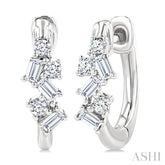 1/4 Ctw Petite Fusion Scatter Baguette and Round Cut Diamond Fashion Huggies in 14K White Gold