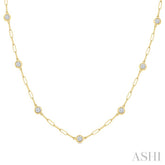 1 Ctw Bezel Set Round Cut Diamond Paperclip Station Necklace in 14K Yellow Gold